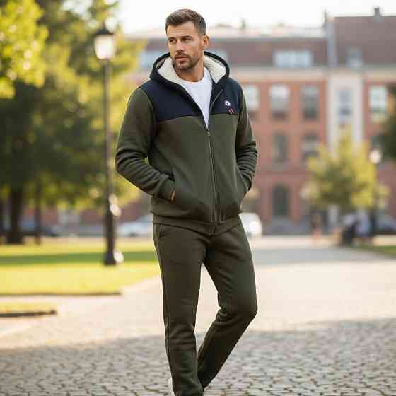 Чоловічий теплий костюм на флісі з хутром Хакі-чорний 56/58 Харків