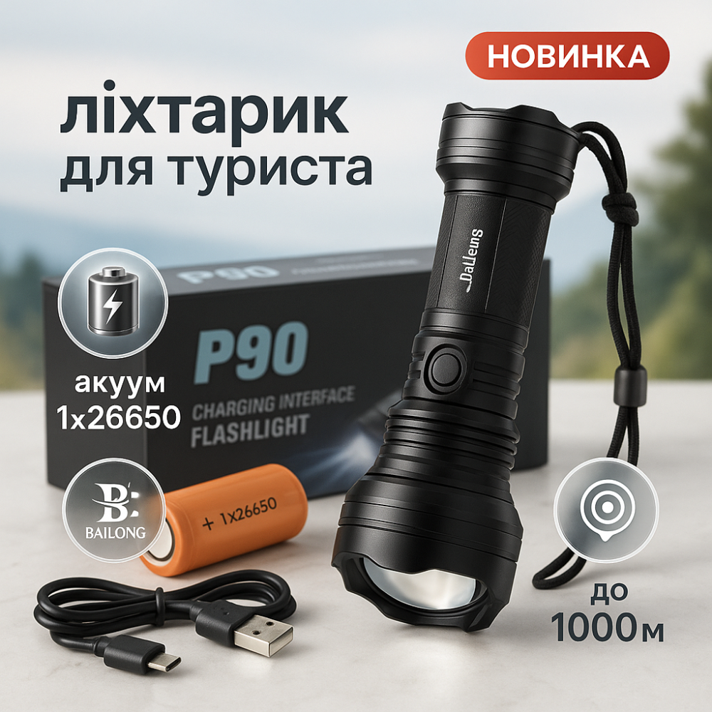 Ліхтар водозахищений BL-K70-P90, Потужний тактичний ліхтар світлодіодний Ручний cob LI-39 Львів - фото 13