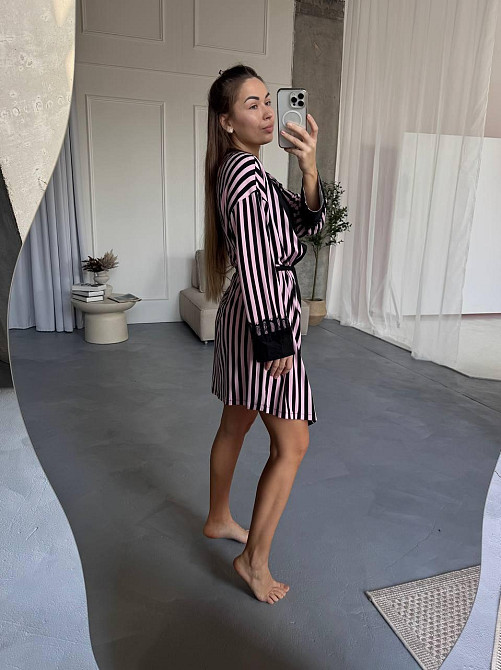 Жіночий домашній комплект: штани + майка + шорти + халат котон Рожевий, 44/46 Одеса - фото 9