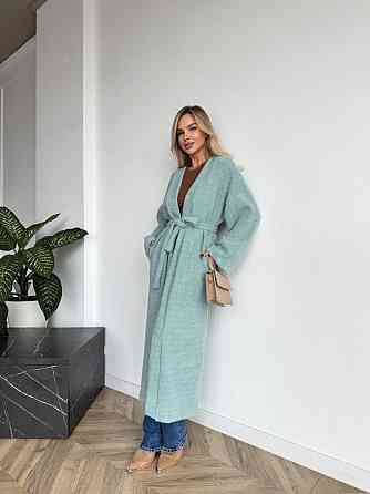 Жіночий довгий кардиган із поясом і кишенями. М'ята, 42/44 Одеса