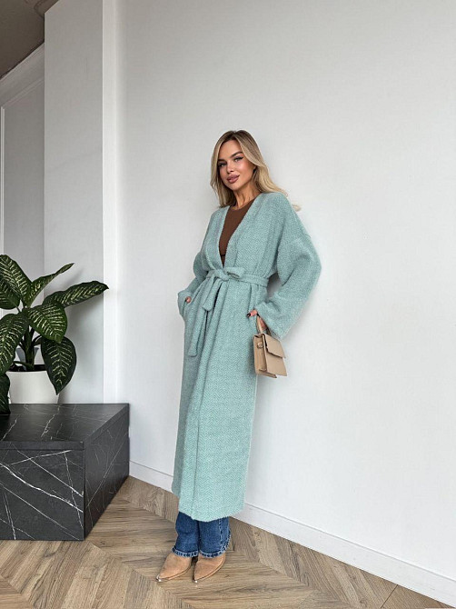 Жіночий довгий кардиган із поясом і кишенями. М'ята, 42/44 Одеса - фото 2