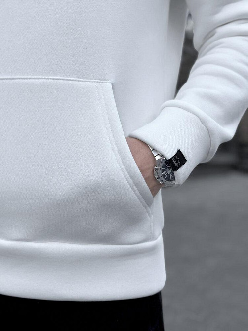 Теплое мужское худи на флисе с капюшоном молочное Pobedov 008 ЗИМА Киев - изображение 4