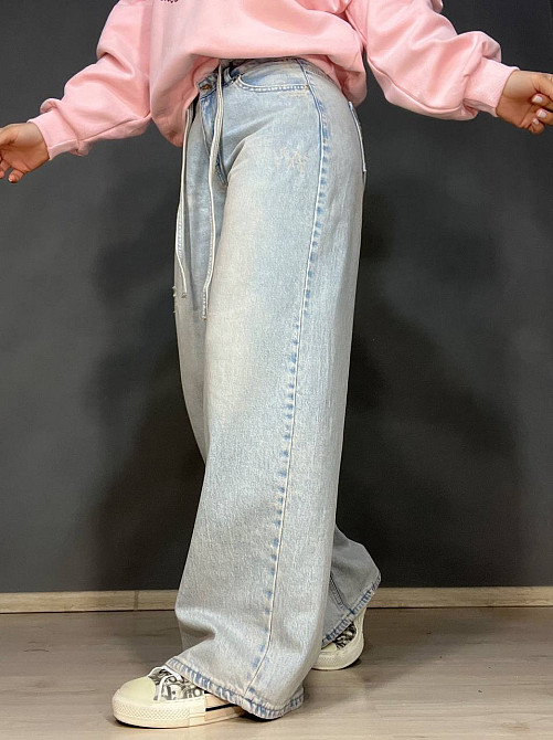 Джинсы женские I8 52406 широкие Baggy бананы с поясом веревкой голубые, голубой, 30, 30, 82 см, 119 см Киев - изображение 3