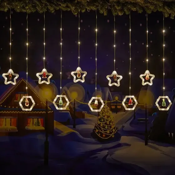 Светодиодная новогодняя гирлянда-штора Cube звезда-круг, теплый цвет (8 режимов) размер 3*0,8 м Коломия