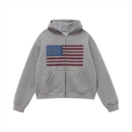 Женское утепленное оверсайз худи на молнии с флагом трехнитка на флисе Одесса