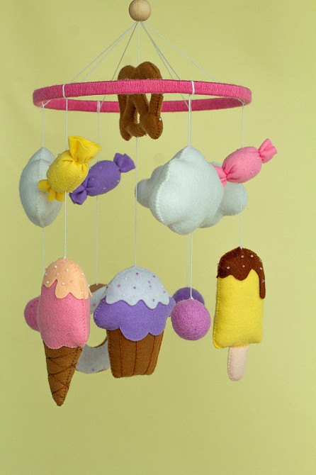 Дитячий музичний мобіль на ліжечко для немовлят WooolyWool «Солодощі» з 35 мелодіями Київ - фото 5