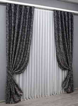 Комплект готовых штор VR-Textil Блэкаут-софт Жаклин № 670ш(А) Черный с серым 100х270 см 2шт (31-099) Киев