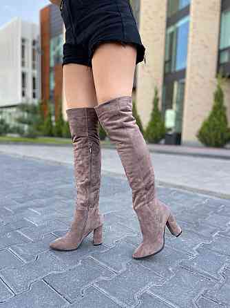 Nivelle Замшеві ботфорти жіночі зимові на підборах теплі, наповнювач євро-вовна, колір капучино Коломия