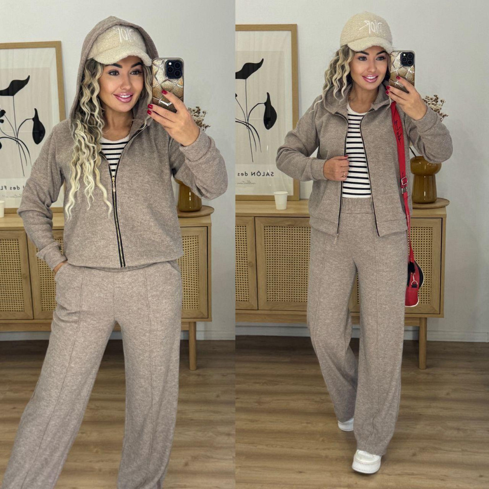 Женский теплый прогулочный костюм двойка: кофта и штаны вязка на трикотажной основе Капучино, 50/52 Одесса - изображение 4