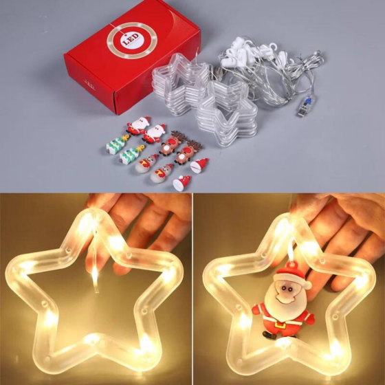 Светодиодная гирлянда штора звезды 3D Niki Light 3м занавес звезды с фигурками внутри теплый белый Киев