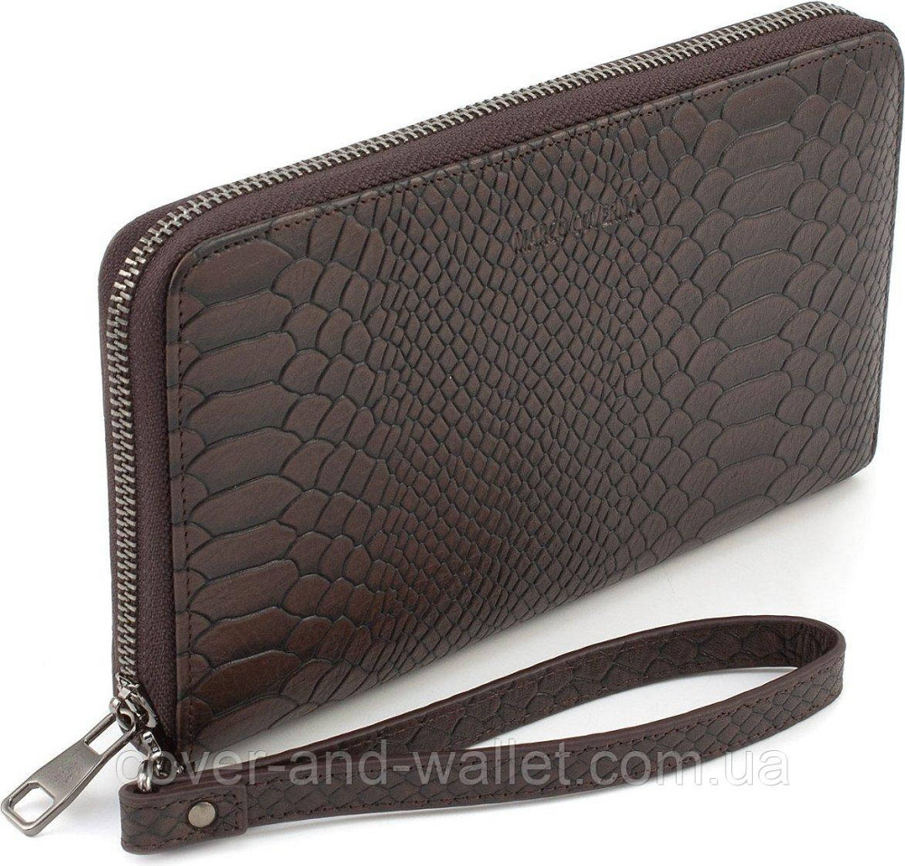Коричневый мужской кошелек-клатч на молнии из кожи под крокодила Marco Coverna Киев - изображение 3