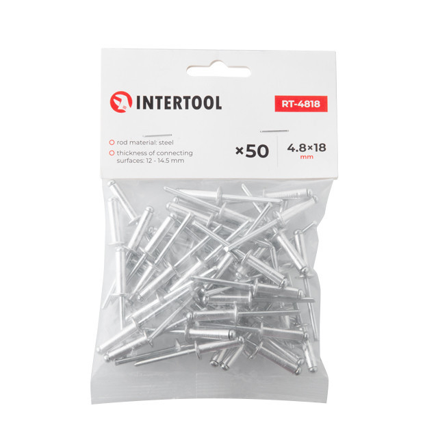 Заклепка алюмінієва, 4,8×18,0 мм, 50 шт. INTERTOOL RT-4818 Київ - фото 4