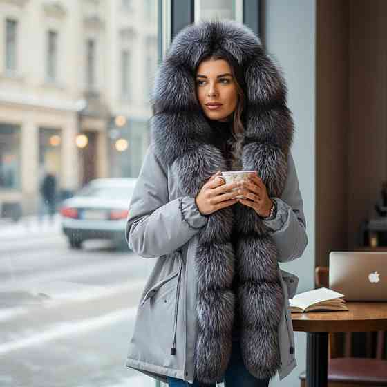 Парка жіноча з хутром чорнобурки Сірий р50 75 см Харків