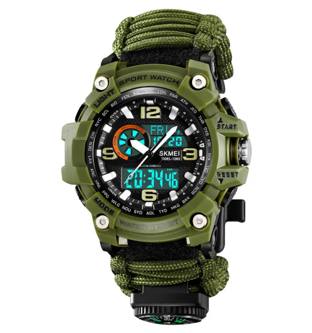 Часы мужские спортивные наручные Skmei 1283 с паракордовым ремешком (Зеленый) Киев - изображение 2
