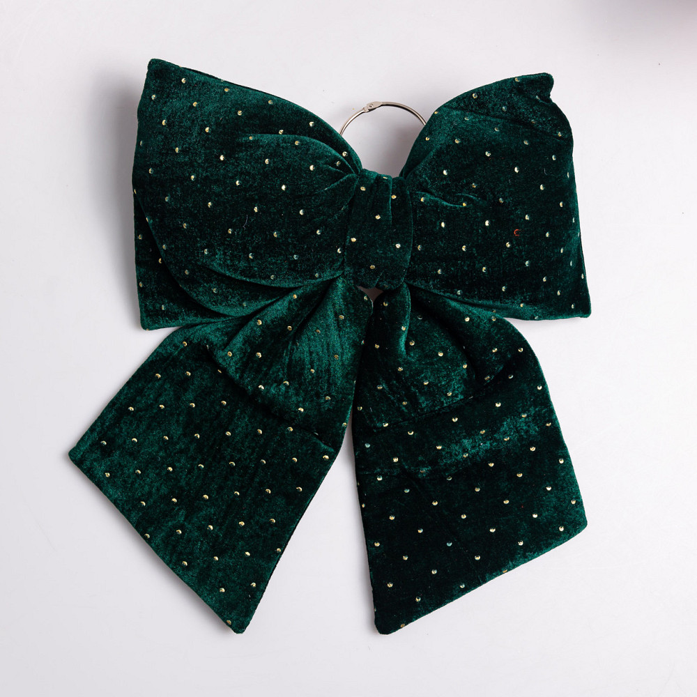 Yiwu Оксамитовий бант для декору зі стразами на ялинку 35×45 (см) Зелений CR-2-11 Коломия - фото 1