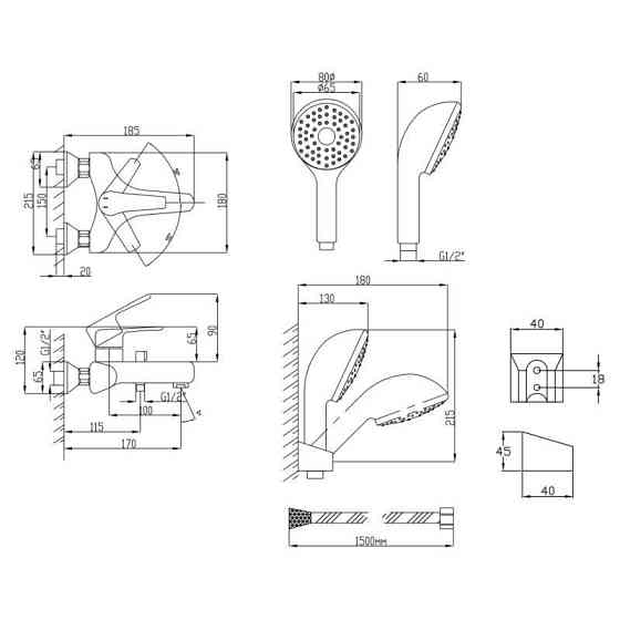 Змішувач для ванни Lidz (CRM) 19 46 006-1 New з душовим гарнітуром (LIDZCRM19460051) Київ