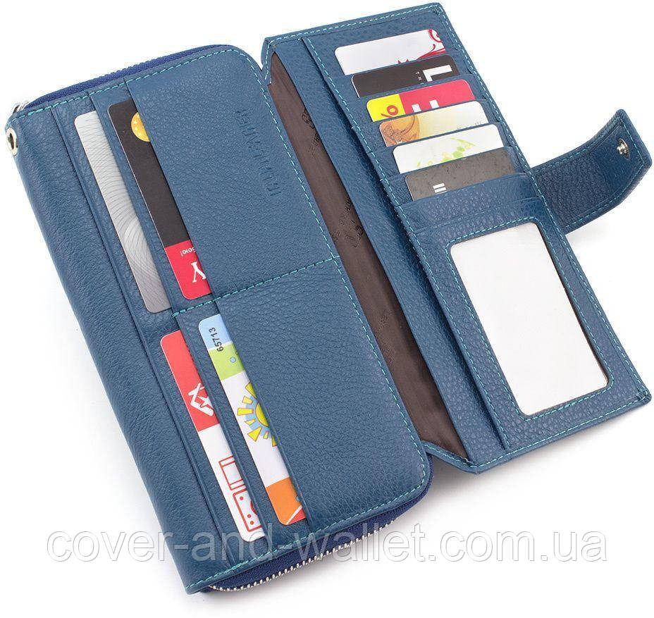 Стильний шкіряний гаманець клатч блакитного кольору Київ - фото 5