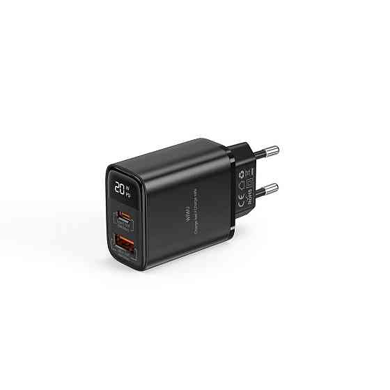 Сетевое зарядное устройство WIWU 20W Firefly GaN Fast Charger 1A+1C with digital display Wi-G009 EU Black Одесса