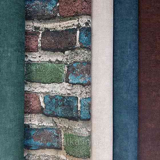 Обои виниловые на флизелине Rasch Factory 0.53х10,05 под кирпич синий зеленый бордовый 428070 Киев