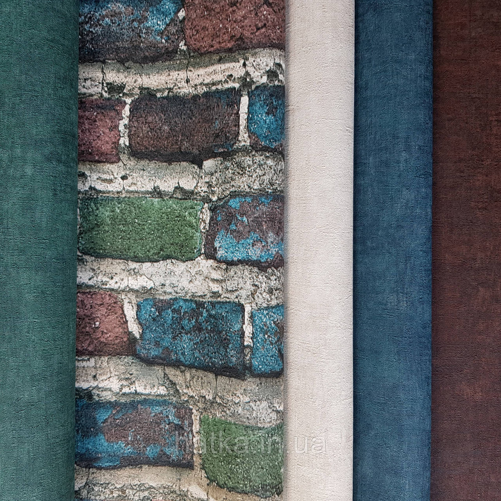 Обои виниловые на флизелине Rasch Factory 0.53х10,05 под кирпич синий зеленый бордовый 428070 Киев - изображение 3
