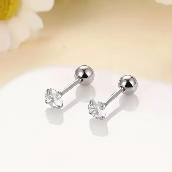 Набор серёжек-гвоздиков из циркония 3 пары – серебристые, гипоаллергенные Киев