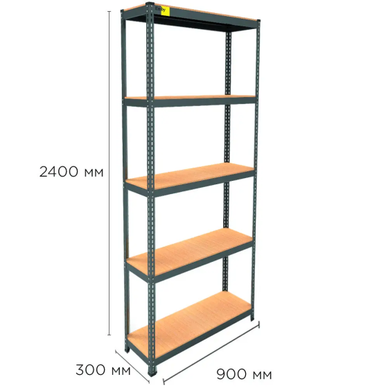 Металевий стелаж Emby Light Series (розмір 2400х900x300мм) 5 полиць ДСП до 100кг Чорний Київ