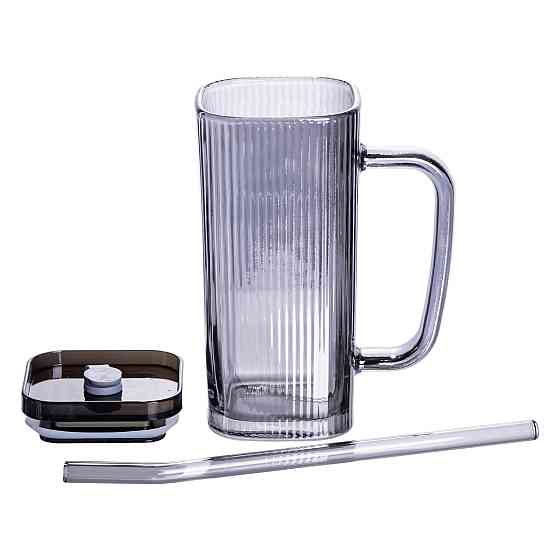 Кружка скляна з кришкою та трубочкою 280 (мл) чашка з трубочкою та кришкою на подарунок HP-19-52 Київ