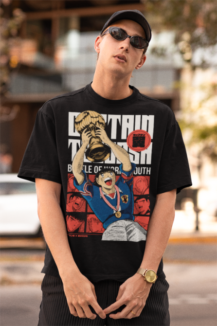 Футболка для мальчика аниме Каптаин Тсубаса Ворлд Йоутх оверсайз (рост от 165 до 180 ) Черний AnimeJ0025m Днепр - изображение 3