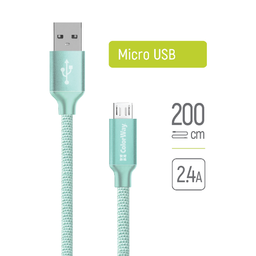 Кабель USB MicroUSB ColorWay CW-CBUM009-MT 2,4A 2м м'ятний Житомир