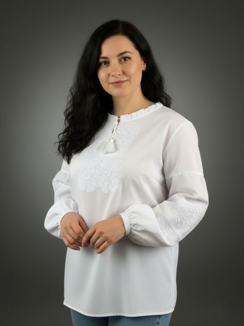 Шифонова жіноча вишиванка біла на білому з квітами в орнаменті 52 Київ - фото 1