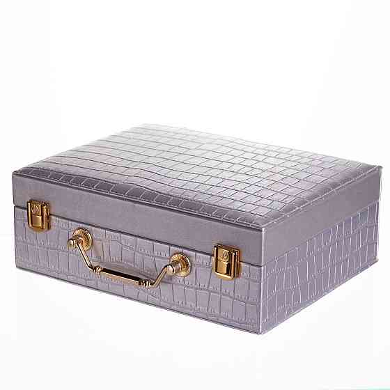 Скринька для прикрас з еко шкіри 19 відділень з дзеркалом 23.5×14×8 см Сірий HP-5-20G Коломыя