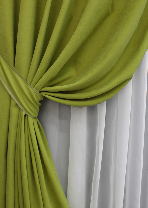 Комплект готовых штор VR-Textil Микровелюр Petek № 1500ш Салатовый 150х270 см 2 шт (33-1043) Киев - изображение 5