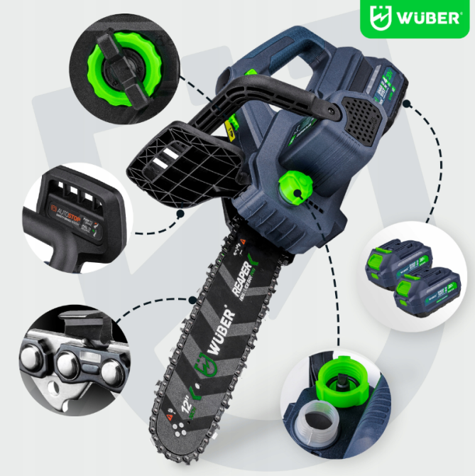 Аккумуляторная пила цепная + 2 аккумулятора 4Ач 20В + шина 30см Wuber (Польша) Киев - изображение 5