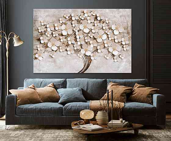 Картина полотно у вітальню / спальню   Дерево білі Квіти  MLP_274 ( 60х30см ) 80x120 см Київ