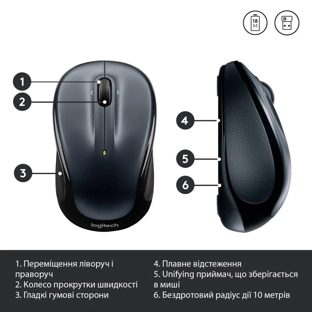 Миша бездротова Logitech M325s Dark Silver (910-006812) Миша Харків - фото 17