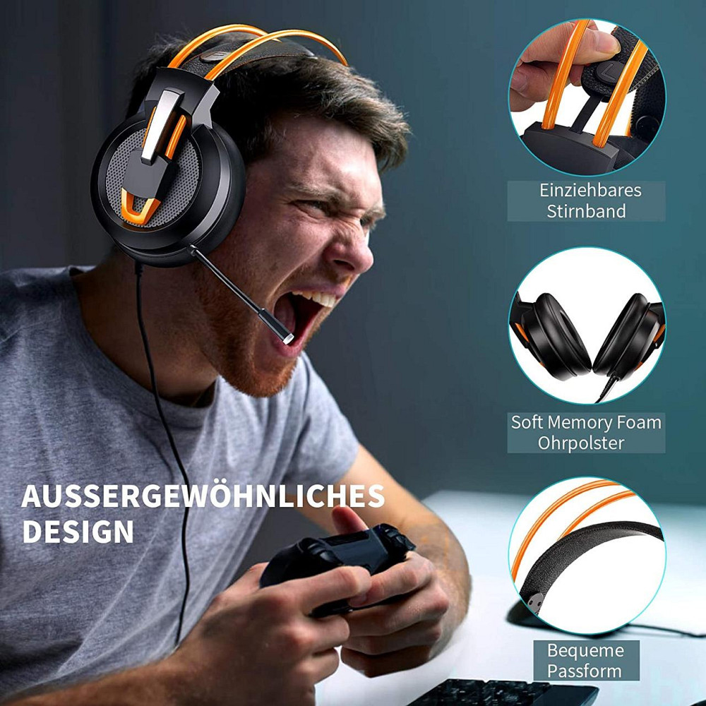 Игровая гарнитура Greatever V9 (Оранжевая) с шумоподавлением и 3D звуком, для PS4/PS5/Xbox/PC/Switch Киев - изображение 5