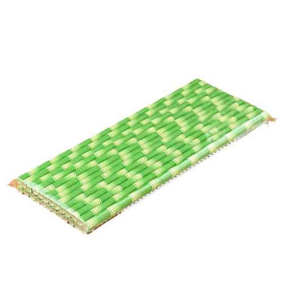 Коктейльні трубочки з принтом бамбука 25 штук 20 см зелений Київ