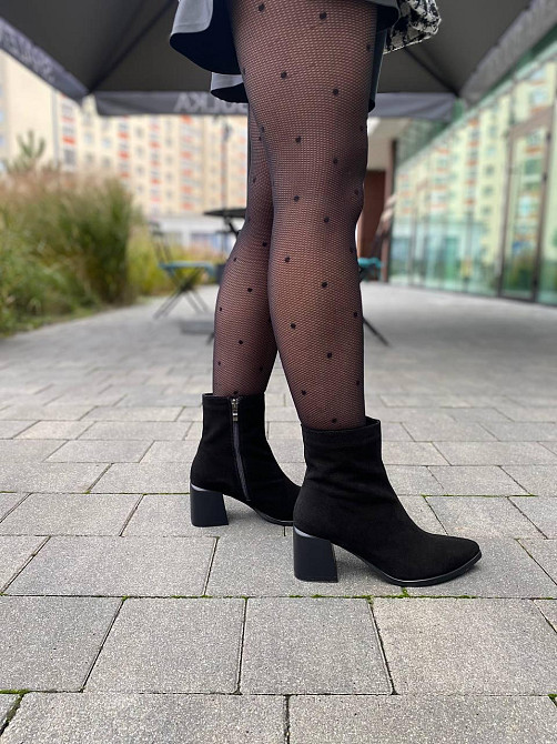 No brend Стильні замшеві черевики жіночі демісезонні весна-осінь чорні на стійкому каблуці р. 3 Коломия - фото 4