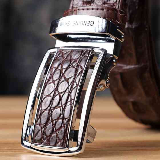 Ремень-автомат из натуральной кожи крокодила (каймана) Коричневый (CROCODILE LEATHER) Киев