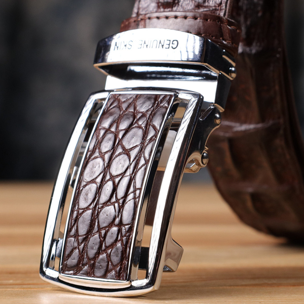 Ремінь-автомат з натуральної шкіри крокодила (каймана) Коричневий (CROCODILE LEATHER) Київ - фото 3