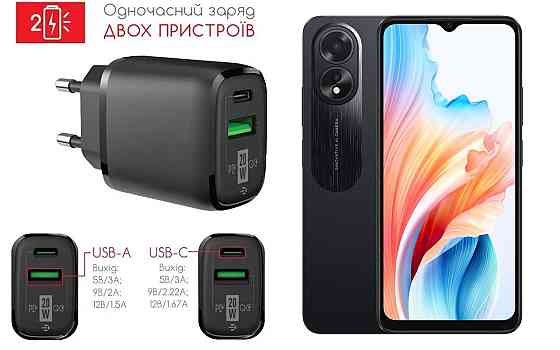 Сетевое зарядное устройство для OPPO A18, 20W 3A, Quick Charge 3.0 Киев