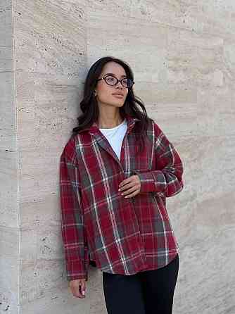 Женская теплая рубашка свободного кроя в клетку турецкая байка Красный, 42/44 Одесса