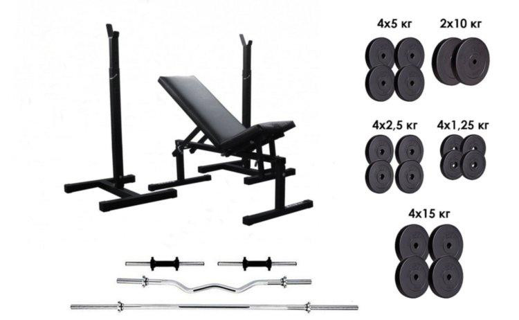 Лавка і стійки + 4 грифа + 115 кг дисків Гантелі, гирі, штанги та диски АВС пластик комплект Київ - фото 1