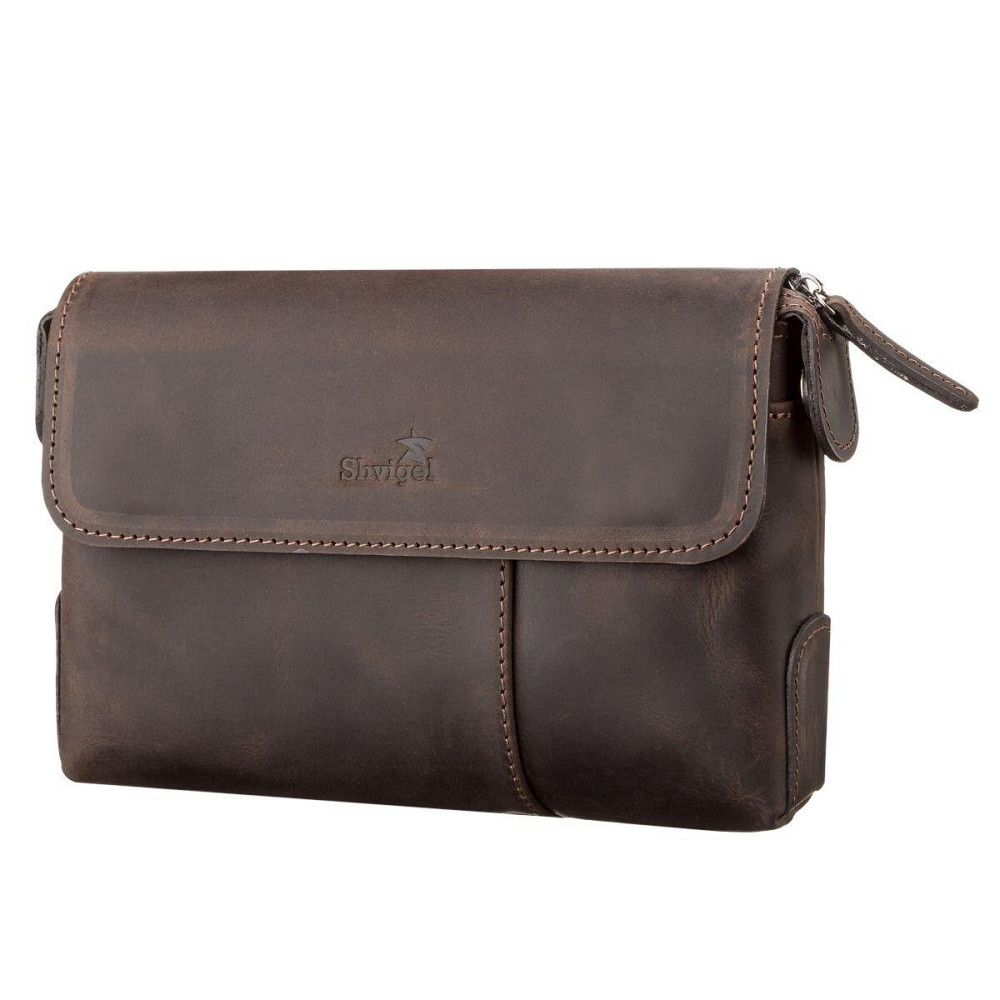 Чоловічий клатч з натуральної вінтажної шкіри, коричневий (SHVIGEL) Київ - фото 7