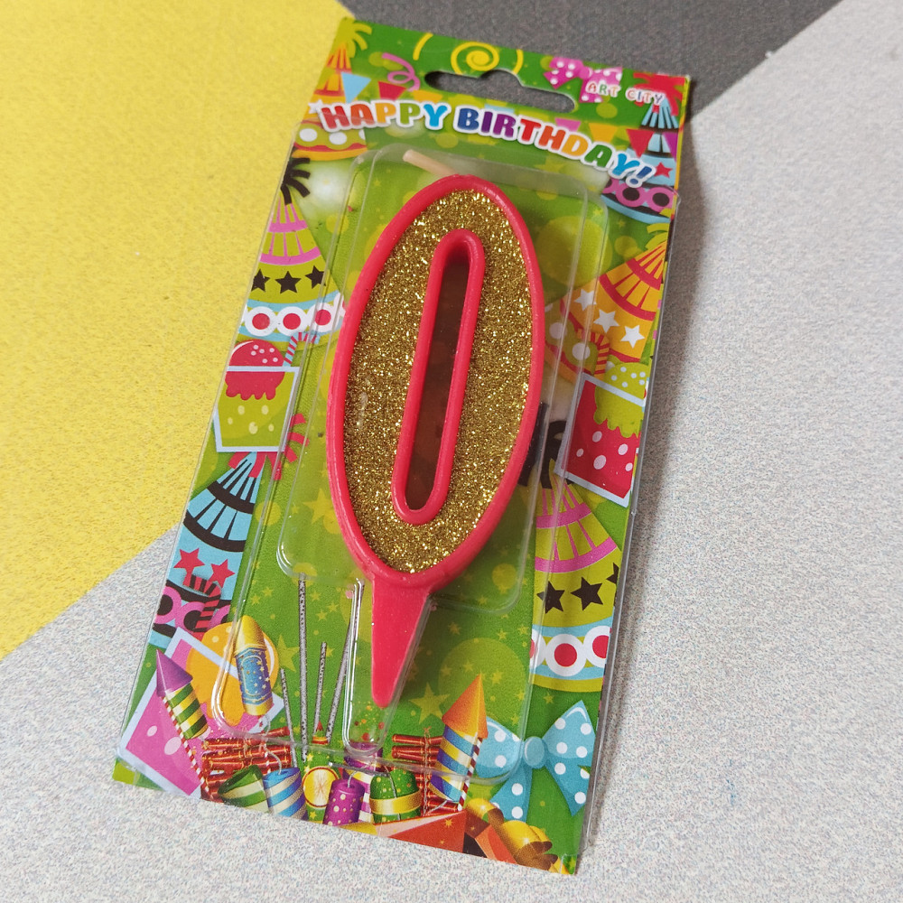 Свеча для торта 0 цифра блеск золото красный Киев - изображение 1