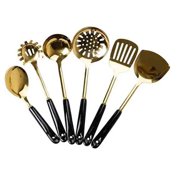 Набір кухонних аксесуарів на підставці чорний з золотом Київ