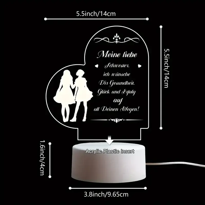 Нічник у формі серця з гравіюванням для сестри LED AIRUEEK, подарунок на день народження, USB 3D лампа Київ - фото 4