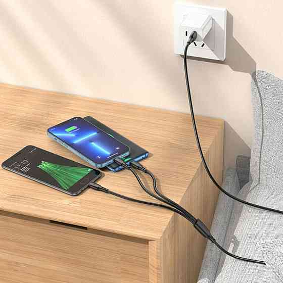 Кабель BOROFONE BX71 USB - iP+Type-C+Micro 2A, 1m, PVC, PVC конектори, колір чорний BX71B Одеса
