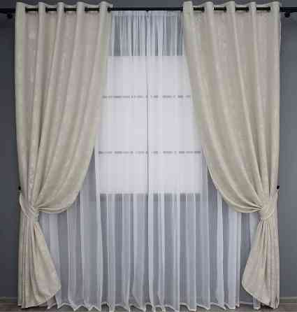 Комплект штор на люверсах VR-Textil Жаккард Sultan XO № 1281ш 150х250 см 2 шт Светло-бежевый (37-0034) Киев