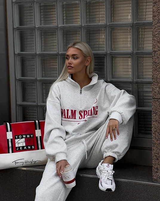 Жіночий теплий прогулянковий костюм-двійка в спортивному стилі тринитка на флісі Сірий, 46/48 Одеса - фото 3